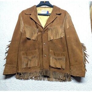 Schott Western Brown Suede Leather Fringe Jacket Coat  44 Rancher Cowboy USA VTG